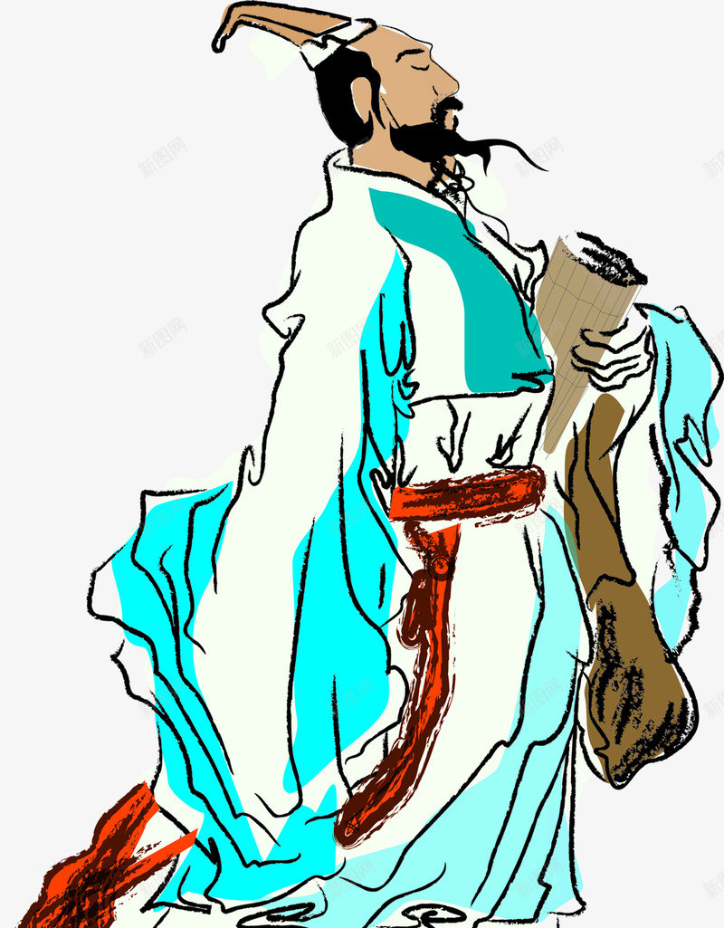 古代诗人屈原手绘png免抠素材_新图网 https://ixintu.com 古代 屈原 诗人