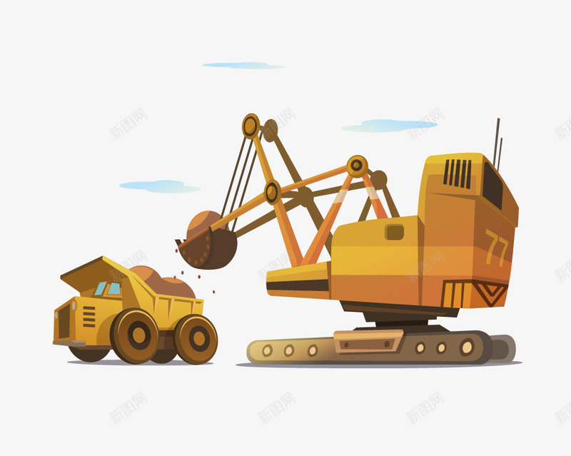 挖掘机png免抠素材_新图网 https://ixintu.com 挖掘机 矢量挖掘机 翻土车 装土车