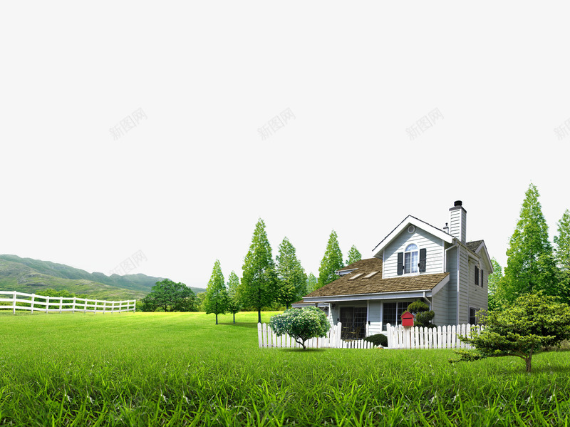 建筑和草地psd免抠素材_新图网 https://ixintu.com 地面 建筑 绿色 草地 风景