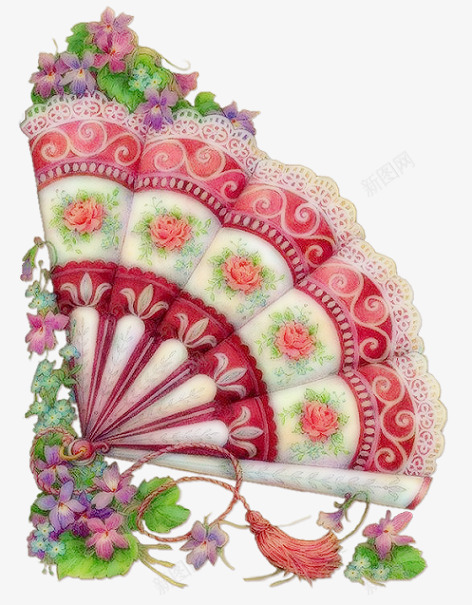 复古折扇png免抠素材_新图网 https://ixintu.com 卡通 吊坠 扇子 折扇 粉色