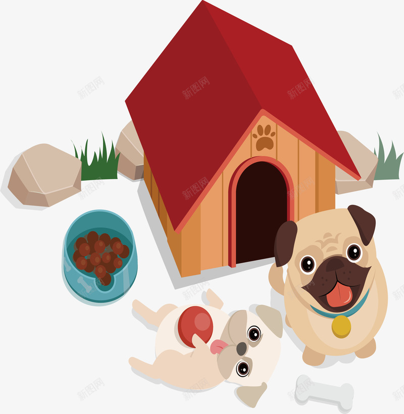 幸福的狗狗矢量图ai免抠素材_新图网 https://ixintu.com 一家狗 小房子 幸福 幸福狗生 狗狗一家 矢量png 矢量图