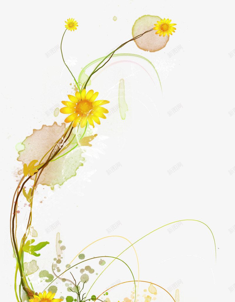 墨迹朵藤蔓png免抠素材_新图网 https://ixintu.com 墨痕 墨迹 花卉 花朵 花藤 菊花 藤蔓