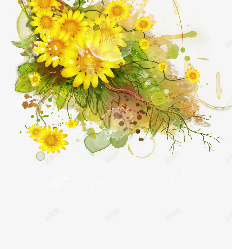 墨迹朵藤蔓png免抠素材_新图网 https://ixintu.com 墨痕 墨迹 花卉 花朵 花藤 菊花 藤蔓