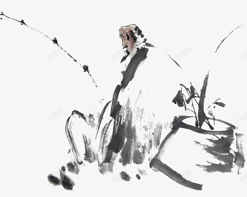 手绘古人水墨垂钓png免抠素材_新图网 https://ixintu.com 中国风 休闲 国画 垂钓 毛笔画 水墨垂钓 水墨画 闲情逸致 风景