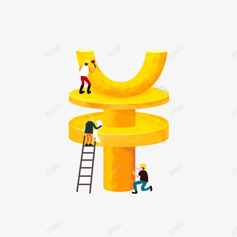金融小人建设png免抠素材_新图网 https://ixintu.com 人民币 人物 梯子 金融