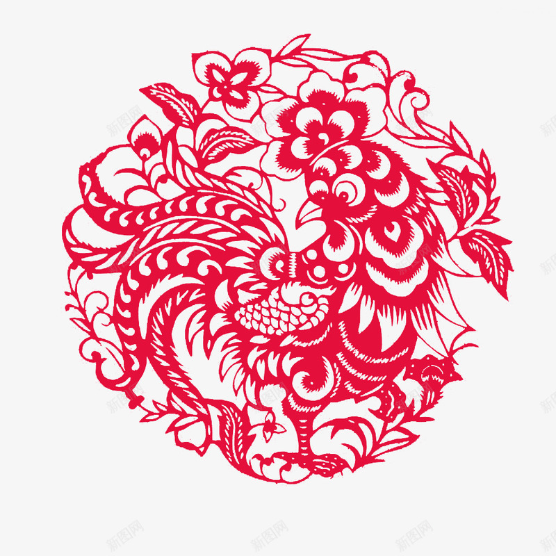 红色鸡年剪纸窗花png免抠素材_新图网 https://ixintu.com 剪纸 窗花 红色 鸡图案