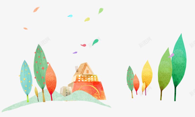 水彩自然风光png免抠素材_新图网 https://ixintu.com 出游 度假 春游 水彩画 环保 自然风光 郊外