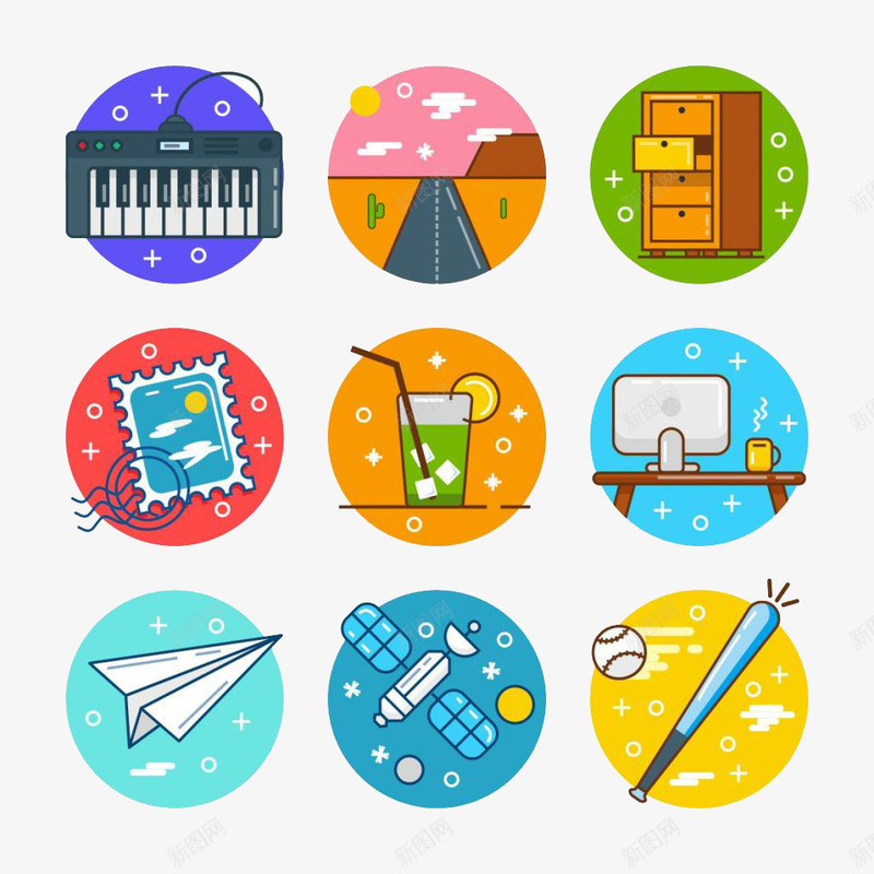 卡通日常生活小图标png_新图网 https://ixintu.com 娱乐 小图标 工作 旅行 运动
