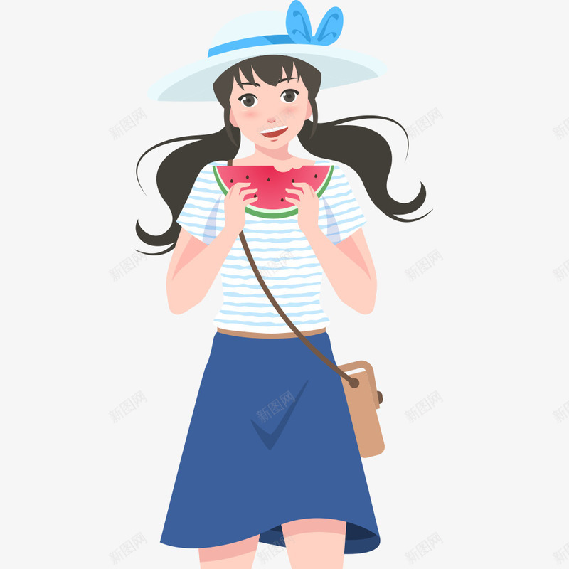 夏日吃西瓜少女插画矢量图ai免抠素材_新图网 https://ixintu.com 冲浪 吃西瓜 唯美 夏日 少女 海滩 清新 游泳 节日 飞翔 鲸鱼 矢量图