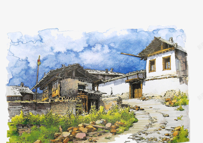 水彩建筑物手绘png免抠素材_新图网 https://ixintu.com 建筑物 房子 手绘 水彩画