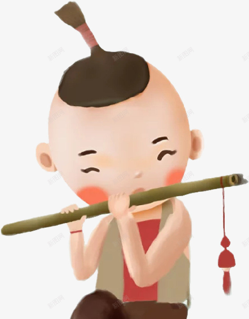 手绘吹笛子的清明牧童png免抠素材_新图网 https://ixintu.com 儿童 手绘 清明 牧童