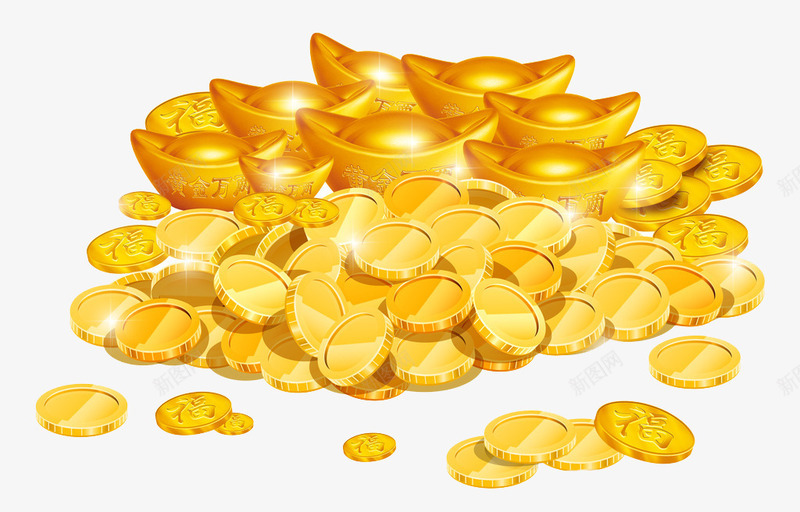 手绘各种金元宝金币png免抠素材_新图网 https://ixintu.com 元宝 各种 多元宝 金币