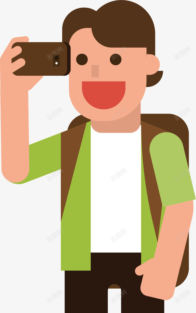 爱拍照的小男孩矢量图ai免抠素材_新图网 https://ixintu.com 卡通人物 开心的笑了 手机 旅游 绿色的外衣 矢量图