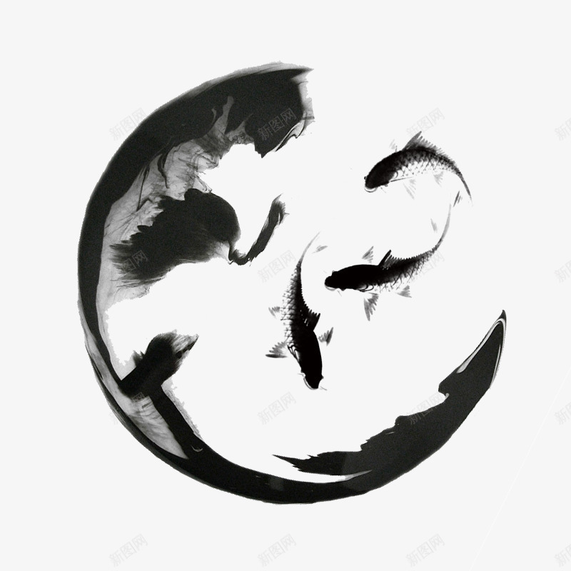 古风水墨圆圈png免抠素材_新图网 https://ixintu.com 仙气缭绕 古风圆圈 唯美 好运锦鲤 水墨圆圈 水墨鱼 锦鲤