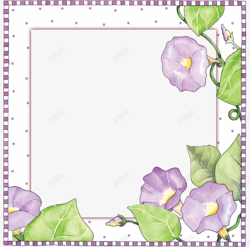 手绘牵牛花相框png免抠素材_新图网 https://ixintu.com 手绘 牵牛花 相册 紫色