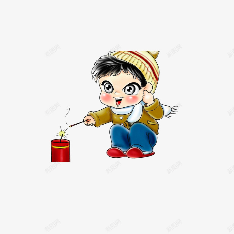 拿着火点爆竹的小孩psd免抠素材_新图网 https://ixintu.com 卡通手绘 拿着东西的手 拿着火点爆竹的小孩 淘气的小孩