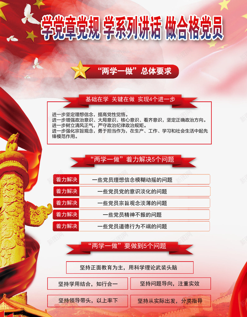党建海报psd_新图网 https://ixintu.com 两学一做 党庆 党建 红色海报