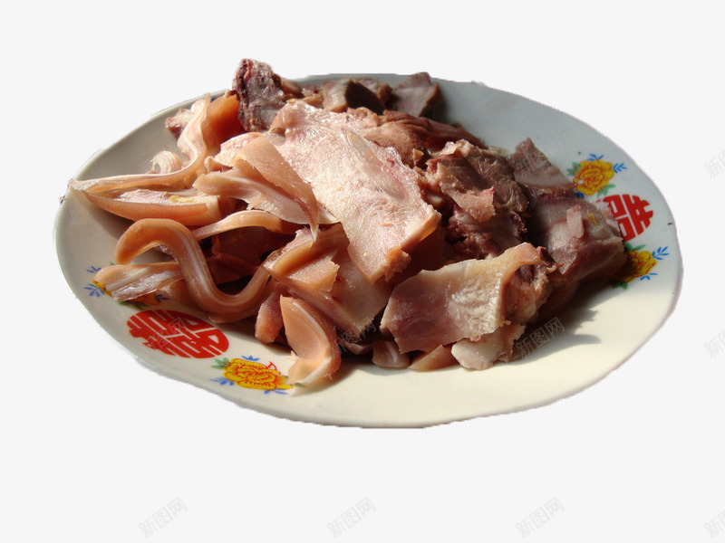切片的猪头肉png免抠素材_新图网 https://ixintu.com 切条猪耳朵 切片猪头肉 熟肉 瓷盘子 辣椒猪头肉