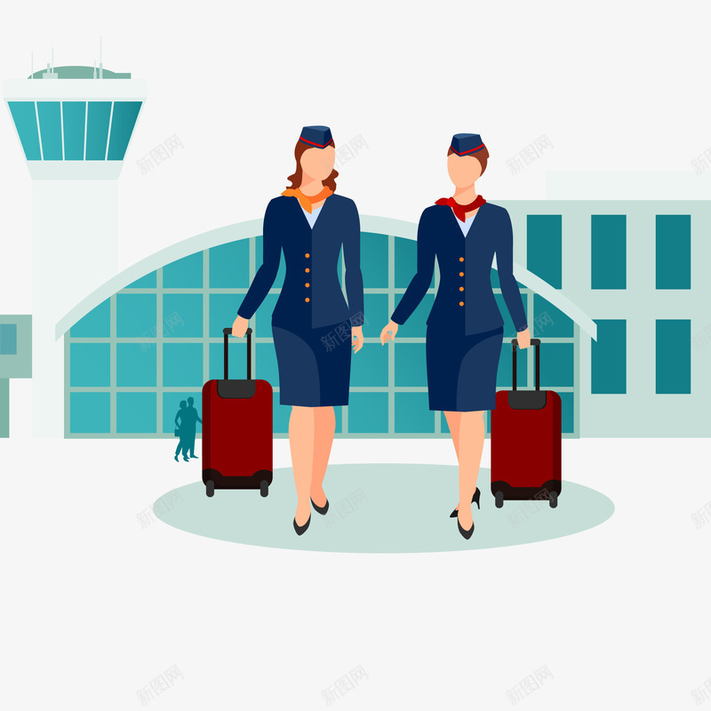 拉着行李箱的空姐矢量图ai免抠素材_新图网 https://ixintu.com 人物设计 卡通 机场 空姐 职业人物 行李箱 矢量图