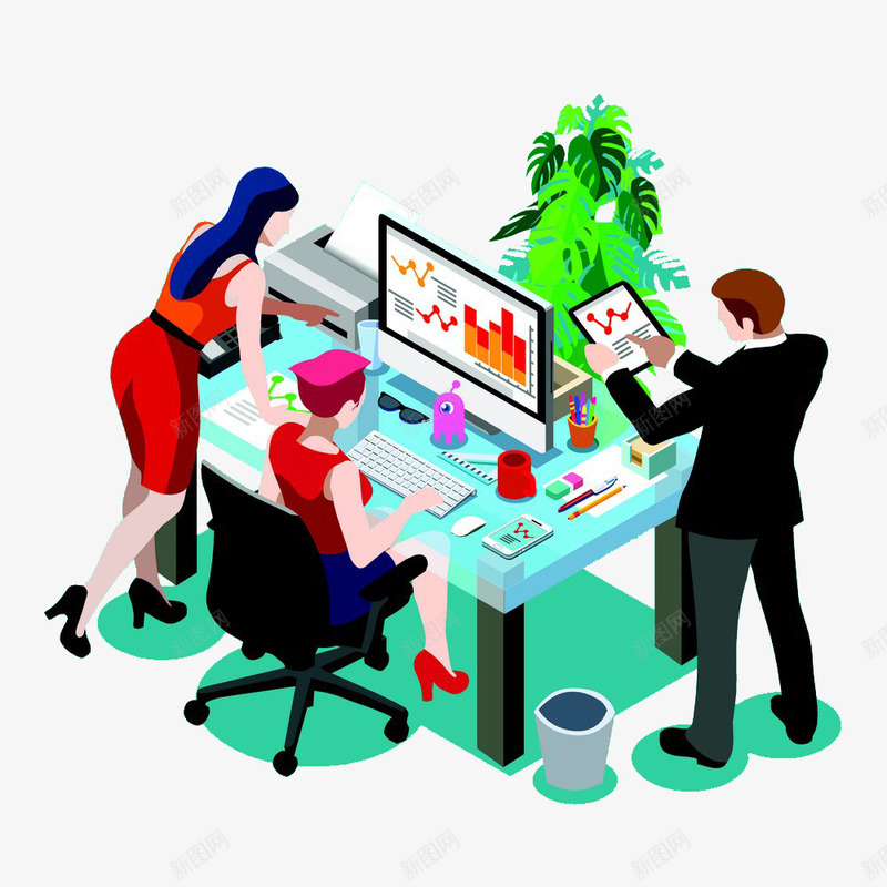 卡通商务png免抠素材_新图网 https://ixintu.com 会议 办公 办公室 卡通人物 商务 电脑 职业人员 讨论