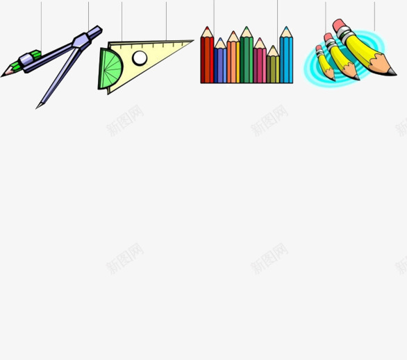 学习用品png免抠素材_新图网 https://ixintu.com 圆规 彩笔 文具 直尺 装饰 边框 铅笔
