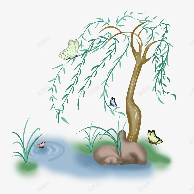 清明节柳树蝴蝶png免抠素材_新图网 https://ixintu.com 传统节日 免抠下载 大柳树 杨柳 柳树叶 柳树小鸟 清明节 清明节画报 祭拜 艺术字 诗词