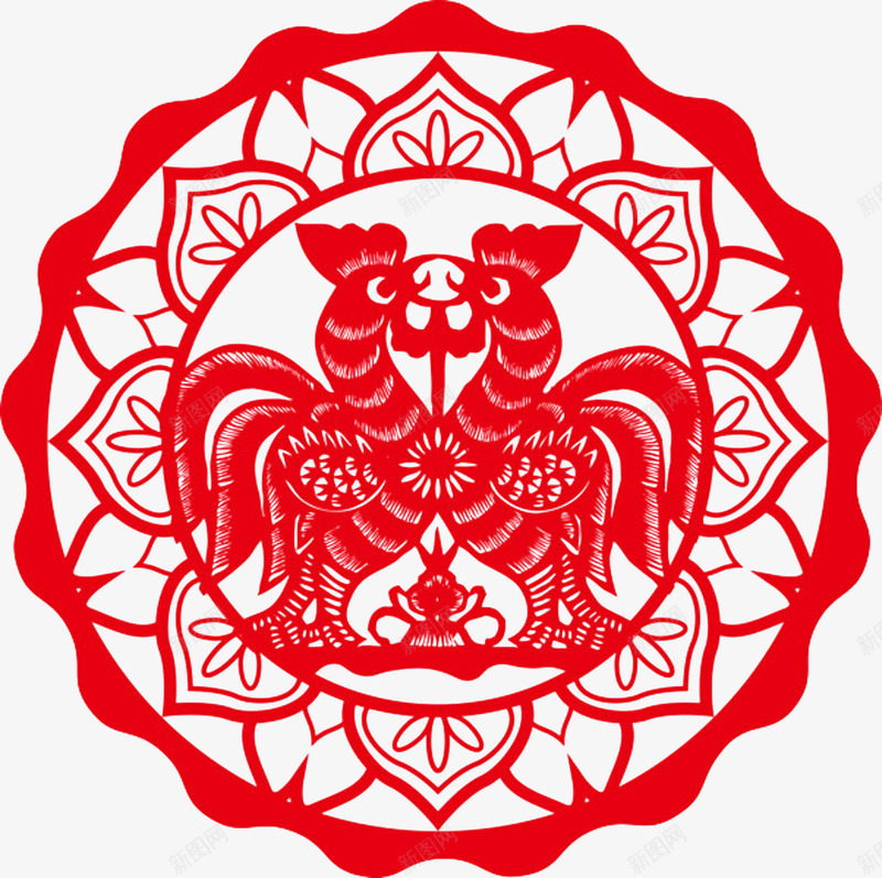 双鸡对立窗花png免抠素材_新图网 https://ixintu.com 双鸡对立 实物 窗花 装饰 鸡年