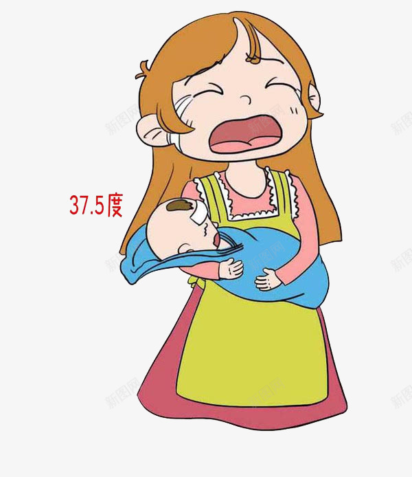 小宝贝发烧妈妈着急的哭了png免抠素材_新图网 https://ixintu.com 哭了 妈妈 小北鼻 小宝贝发烧 着急
