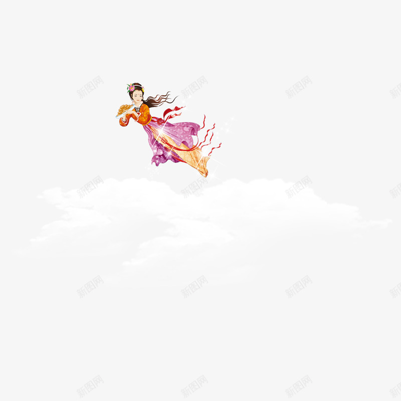 云朵上的嫦娥psd免抠素材_新图网 https://ixintu.com 中秋素材 云朵 嫦娥