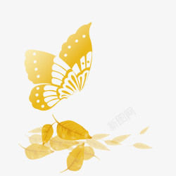 金色蝴蝶和落叶素材