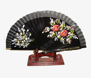 黑色中国风花朵扇子png免抠素材_新图网 https://ixintu.com 国风 扇子 花朵 黑色