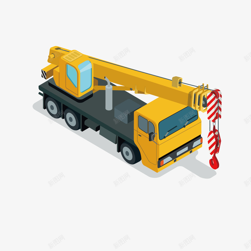 大型吊机模型矢量图ai免抠素材_新图网 https://ixintu.com 吊车 大型车 工业车模型 机械 立体 红白条纹 重型机械 黄色 矢量图