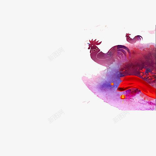 鸡年彩绘新年png免抠素材_新图网 https://ixintu.com 2017年 2017年素材 公鸡 公鸡报喜 彩绘新年素材 彩绘鸡年图案 新年 新年素材 鸡年