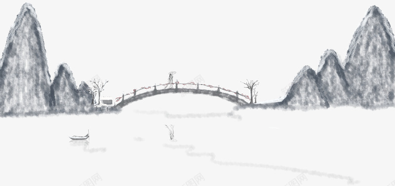 中国风高山拱桥装饰水墨插画psd免抠素材_新图网 https://ixintu.com 中国风 拱桥 插画 水墨 装饰图案 风景 高山