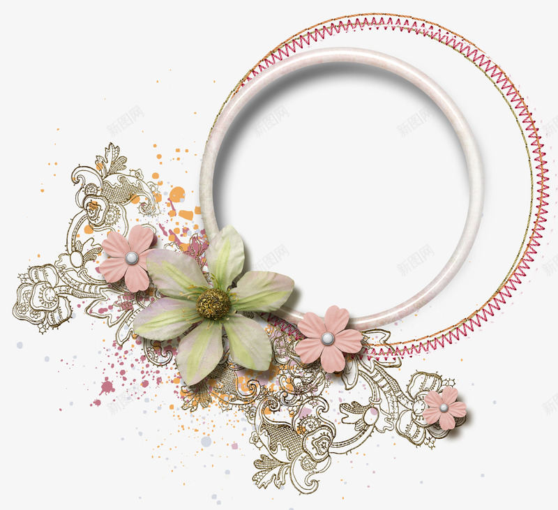 花框png免抠素材_新图网 https://ixintu.com 圆框 框架 相框 花卉 边框