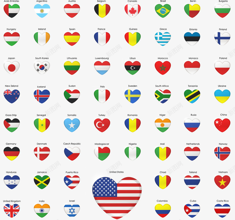 爱心世界国旗png免抠素材_新图网 https://ixintu.com 不同国家 国旗 国际化 爱心国旗 矢量素材