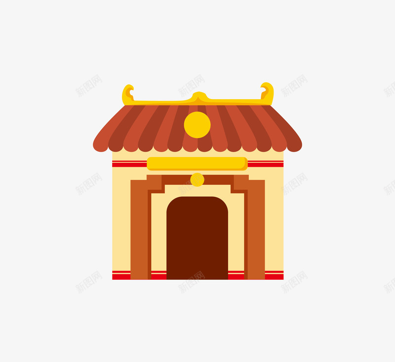 手绘卡通红色古建筑png免抠素材_新图网 https://ixintu.com 中国风 免抠建筑 卡通 古建筑 建筑 房子 棕色房子 红色大门