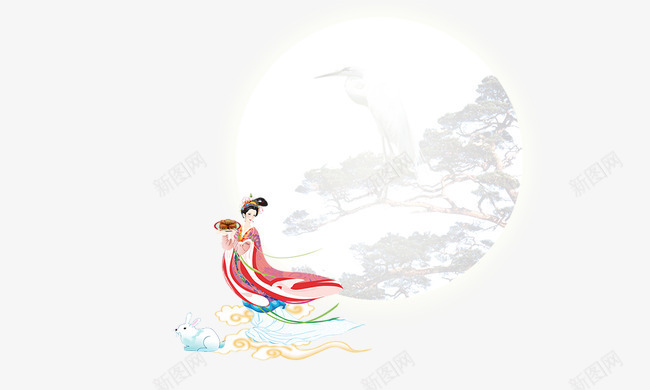嫦娥奔月psd免抠素材_新图网 https://ixintu.com 中秋节元素 传统节日 圆月 嫦娥 嫦娥奔月