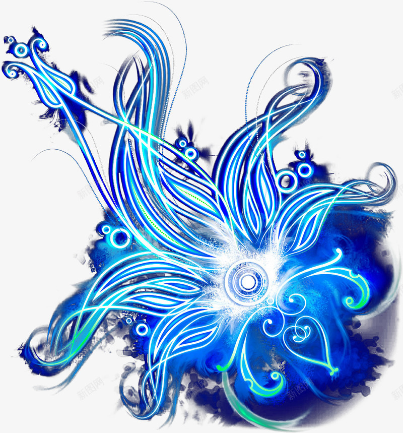 蓝色光效绚丽花纹png免抠素材_新图网 https://ixintu.com 绚丽 花纹 蓝色