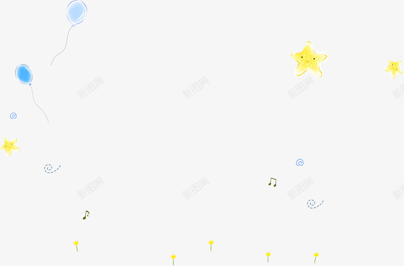 星星音符气球漂浮插画背景png免抠素材_新图网 https://ixintu.com 插画 星星 气球 漂浮 背景 音符