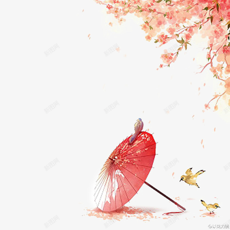 水墨手绘彩色小鸟插画png免抠素材_新图网 https://ixintu.com 小鸟 彩色水墨 水墨插画 油纸伞
