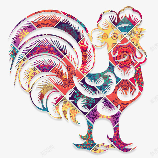 彩色鸡形象png免抠素材_新图网 https://ixintu.com 大气 彩色 新年 绚丽 鸡年