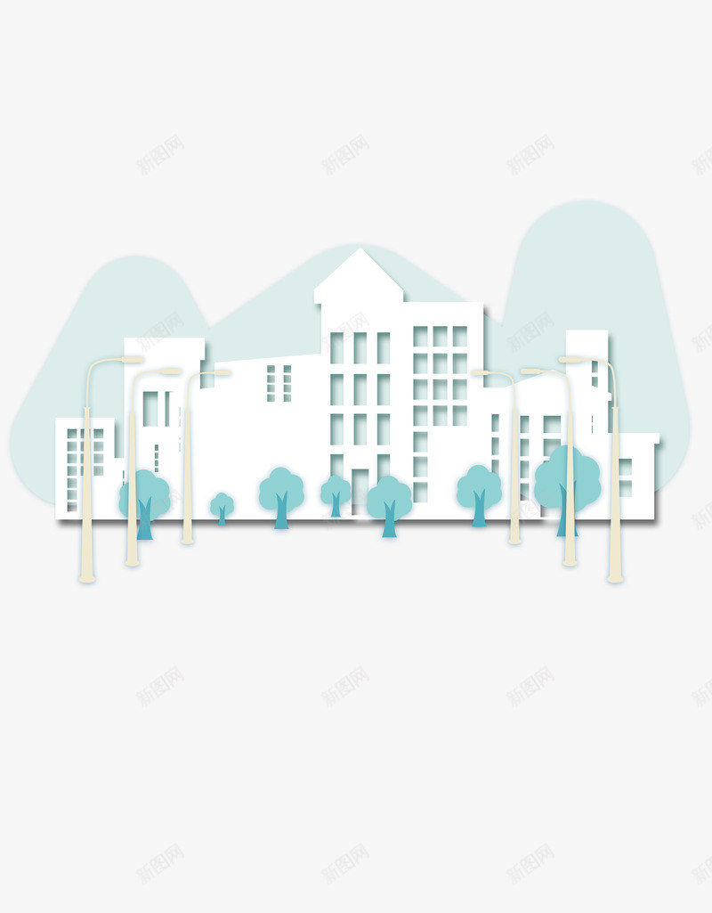 简约多个物体psd免抠素材_新图网 https://ixintu.com 建筑 白色 简约 路灯