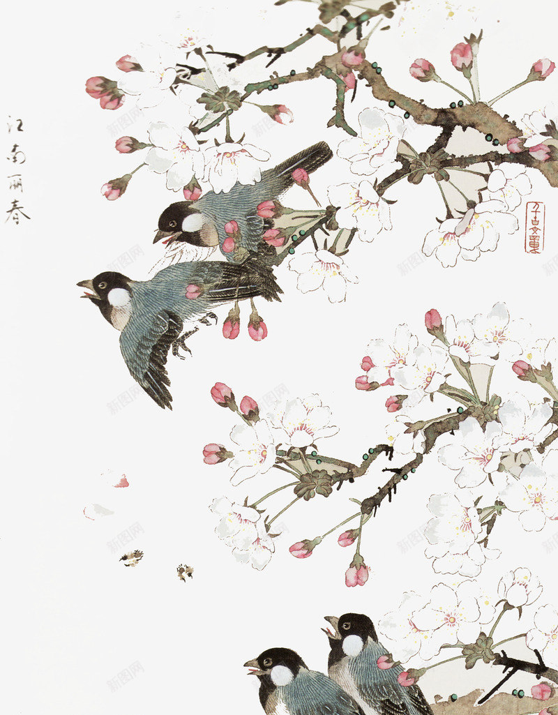 水墨桃花树上的鸟背景psd免抠素材_新图网 https://ixintu.com 三月赏花 手绘 春天赏花 春季赏花 树 桃花 桃花林 桃花树 水墨 赏花节 鸟