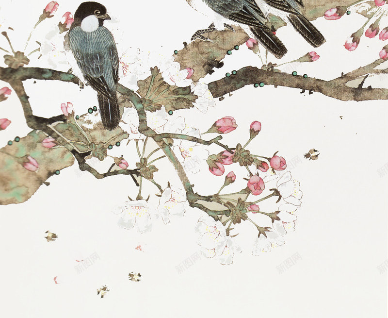 水墨桃花树上的鸟背景psd免抠素材_新图网 https://ixintu.com 三月赏花 手绘 春天赏花 春季赏花 树 桃花 桃花林 桃花树 水墨 赏花节 鸟