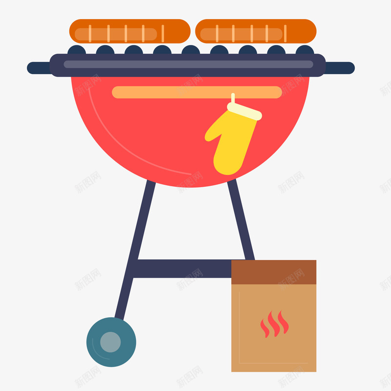 卡通手绘户外烧烤架矢量图ai免抠素材_新图网 https://ixintu.com BBQ 工具 手套 烧烤 烧烤架 野餐 食物 矢量图