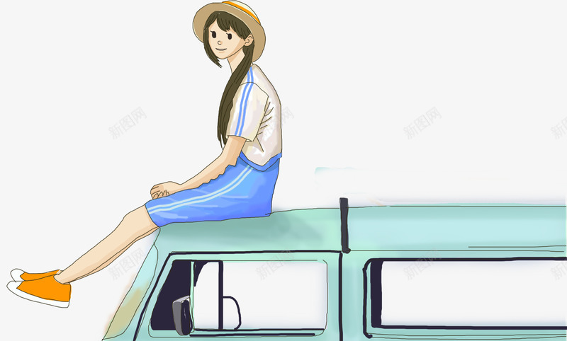 旅行的少女psd免抠素材_新图网 https://ixintu.com 卡通手绘 坐在车上 女孩 旅游 旅行 远行