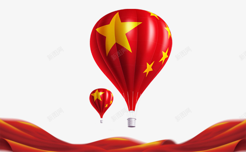 红色飘带热气球png免抠素材_新图网 https://ixintu.com 向往 热气球 空气球 织带 自由 飘带 飞翔