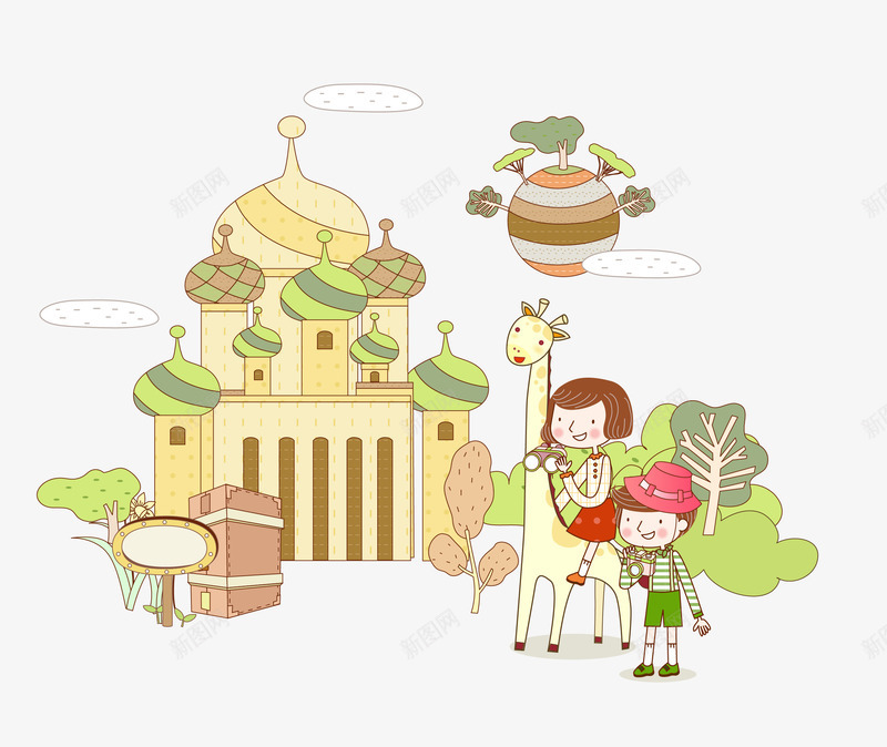 旅行主题梦幻儿童画矢量图ai免抠素材_新图网 https://ixintu.com 主题 儿童画 旅行 梦幻 矢量素材 矢量图