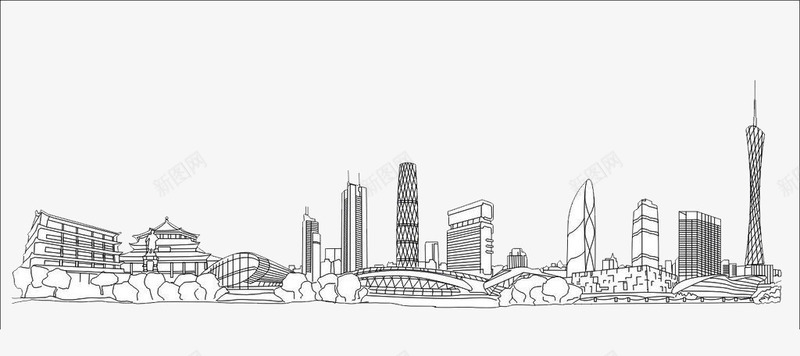 建筑png免抠素材_新图网 https://ixintu.com 小蛮腰 广州 扁平建筑 手绘建筑